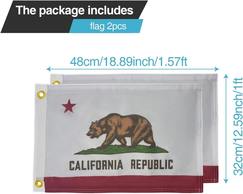 cezelux 2 Pack Offroad Flags, California Flag for Whip Lights or Antenna Flag Pole, 12x18 Inches Double Side 3-layer Fabric Printing Small California Flags for UTV, Attach to Whip Lights Dune Flag suitable for Jeep Off-Road RZR Polaris Truck Boat - Image 2
